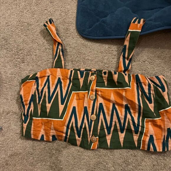 NWT Veronica Beard Tiffany Cropped Top in Tribal Print Linen Blend Tank Womens L - Picture 13 of 16